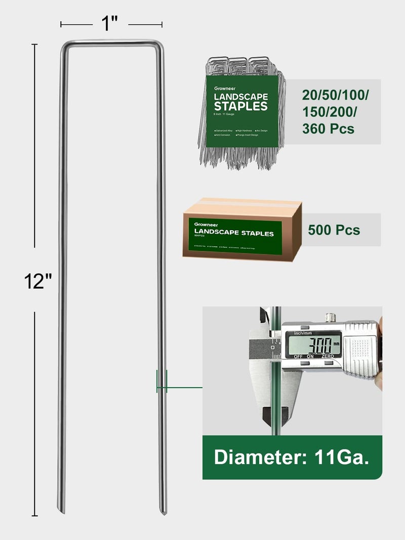 GROWNEER 50 Packs 12 Inches Landscape Staples Heavy Duty 11 Gauge Galvanized Steel Garden Stakes Securing Pegs for Securing Weed Fabric Landscape Fabric Netting Ground Sheets and Fleece - Image 2